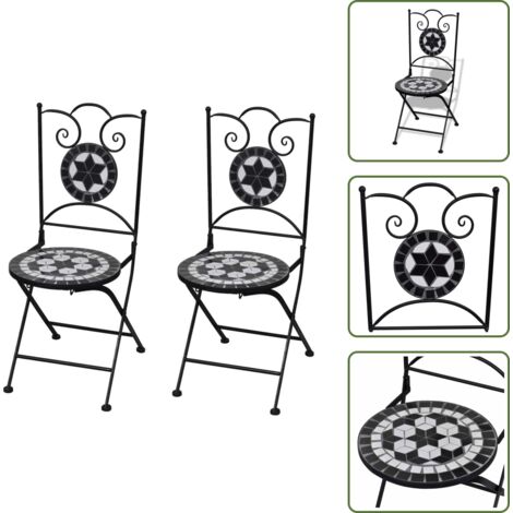 The Living Store Sedie da Bistrot Pieghevoli 2 pz in Ceramica Nero e Bianco - Sedie da balcone