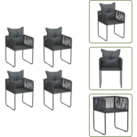The Living Store Sedie da Esterni 4 pz con Cuscini in Polyrattan Nere - Sedie da pranzo