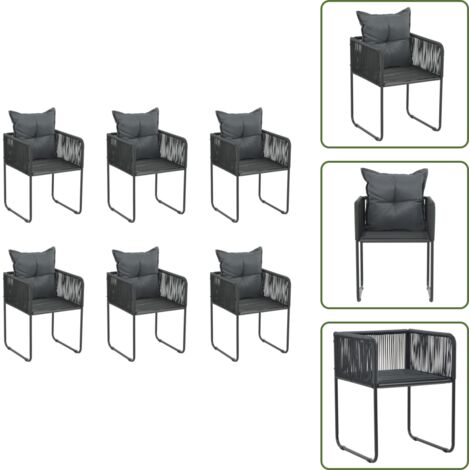 The Living Store Sedie da Esterni 6 pz con Cuscini in Polyrattan Nere - Sedie da pranzo