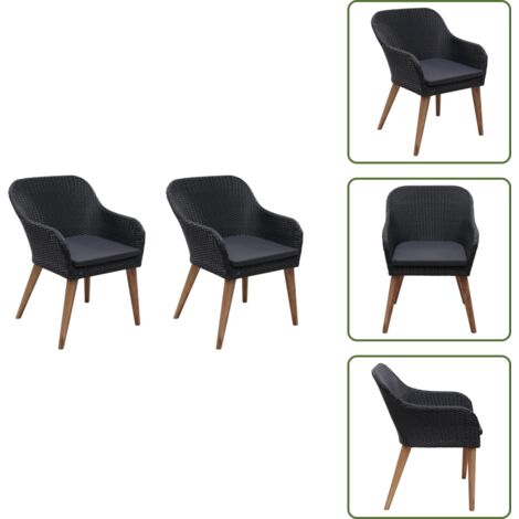The Living Store Sedie da Esterno con Cuscini 2 pz in Polyrattan Nero - Sedie da patio
