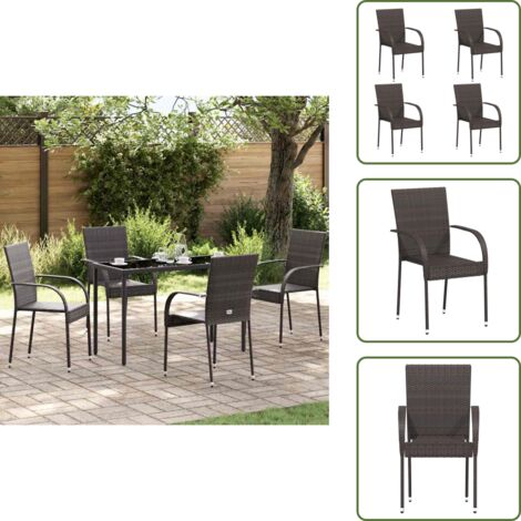 The Living Store Sedie da Esterno Impilabili 4 pz in Polyrattan Marrone - Sedie da esterno
