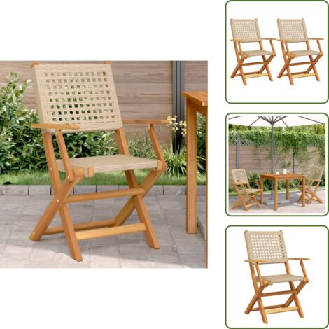 The Living Store Sedie da Giardino 2 pz Beige Legno Massello Acacia e Polyrattan - Sedie pieghevoli