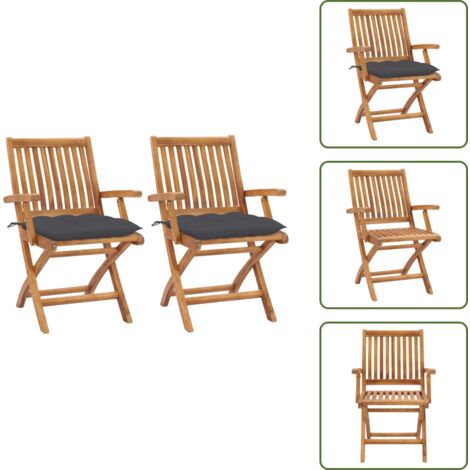 The Living Store Sedie da Giardino 2 pz con Cuscini Antracite Massello di Teak - Sedie in legno