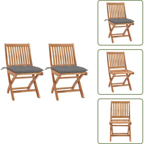 The Living Store Sedie da Giardino 2 pz con Cuscini Grigi in Massello di Teak - Sedie in legno