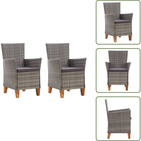 The Living Store Sedie da Giardino 2 pz con Cuscini in Polyrattan Grigio - Sedie da terrazza