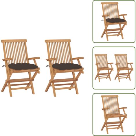 The Living Store Sedie da Giardino 2 pz con Cuscini Tortora Legno Massello Teak - Sedie in legno
