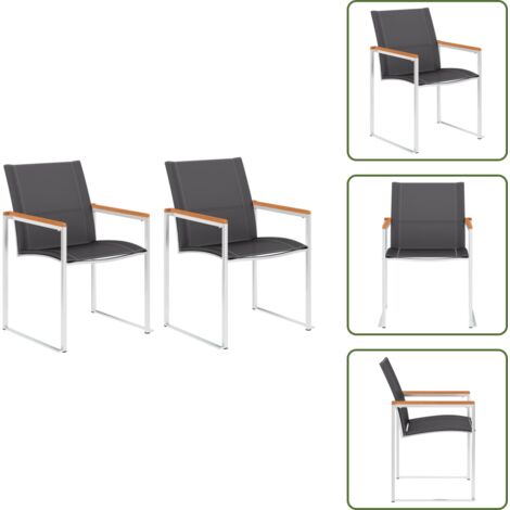 The Living Store Sedie da Giardino 2 pz in Textilene e Acciaio Inox Grigie - Sedie impilabili