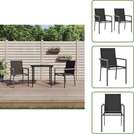 The Living Store Sedie da Giardino 2 pz Nere 55x61,5x90 cm Textilene e Acciaio - Sedie da terrazza