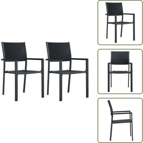 The Living Store Sedie da Giardino 2 pz Nere in Plastica Stile Rattan - Sedie da pranzo esterno