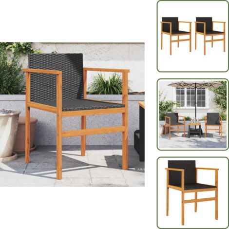The Living Store Sedie da Giardino 2 pz Nere in Polyrattan e Legno Massello - Sedie da esterno