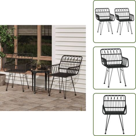 The Living Store Sedie da Giardino 2pz con Braccioli Nero 56x64x80 cm Rattan PE - Sedie da balcone