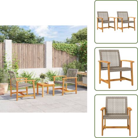 The Living Store Sedie da Giardino 2pz Grigie in Polyrattan e Legno di Acacia - Sedie da esterno