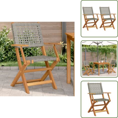 The Living Store Sedie da Giardino 2pz Grigie Legno Massello Acacia e Polyrattan - Sedie pieghevoli