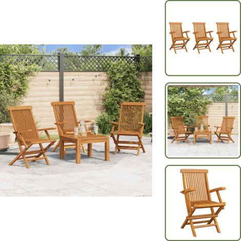 The Living Store Sedie da Giardino 3pz in Legno Massello di Teak - Sedie da giardino teak