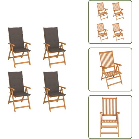 The Living Store Sedie da Giardino 4 pz con Cuscini Talpa in Massello di Teak - Cuscini per sedie