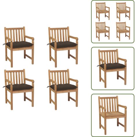 The Living Store Sedie da Giardino 4 pz con Cuscini Talpa in Massello di Teak - Sedie in legno