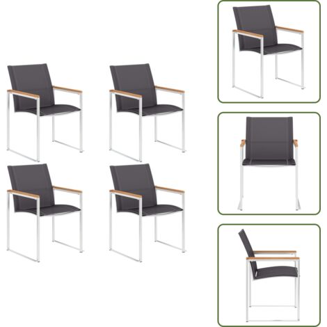 The Living Store Sedie da Giardino 4 pz in Textilene e Acciaio Inox Grigie - Sedie impilabili