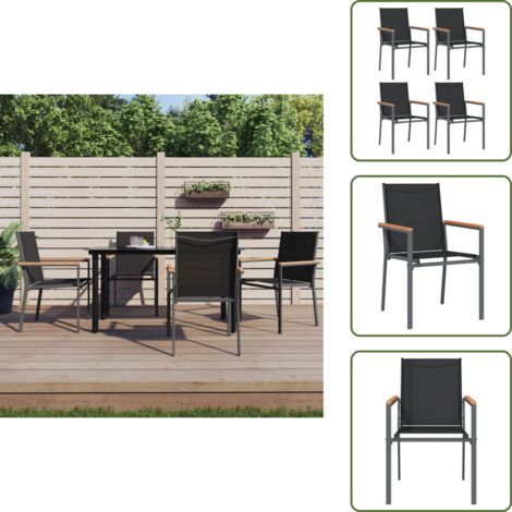The Living Store Sedie da Giardino 4 pz Nere 55x61,5x90 cm Textilene e Acciaio - Sedie da terrazza