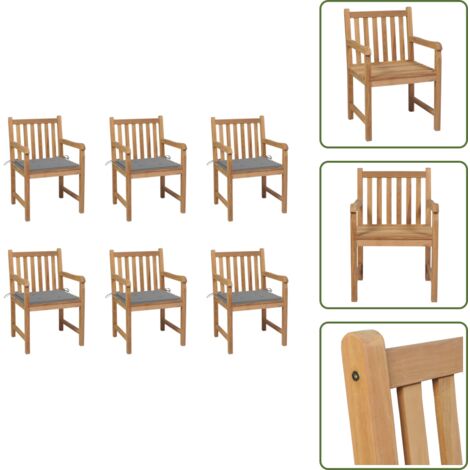 The Living Store Sedie da Giardino 6 pz con Cuscini Grigi in Massello di Teak - Sedie in legno teak