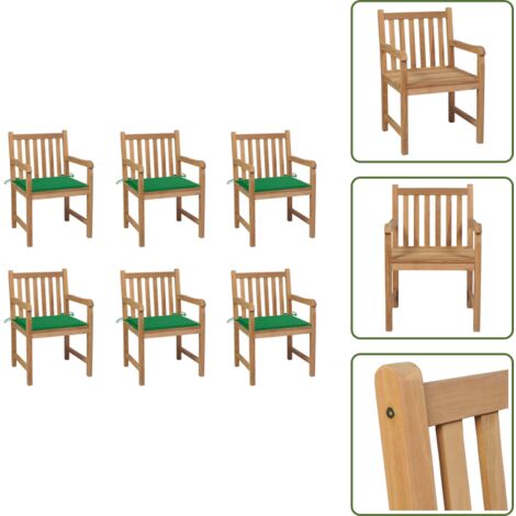 The Living Store Sedie da Giardino 6 pz con Cuscini Verdi in Massello di Teak - Sedie in legno