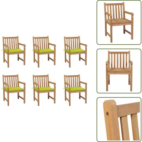 The Living Store Sedie da Giardino 6 pz e Cuscini Verde Brillante Massello Teak - Cuscini da giardino
