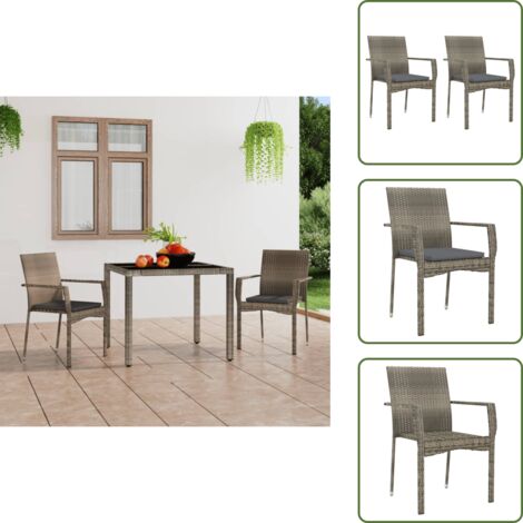 The Living Store Sedie da Giardino con Cuscini 2 pz in Polyrattan Grigie - Sedie da terrazza