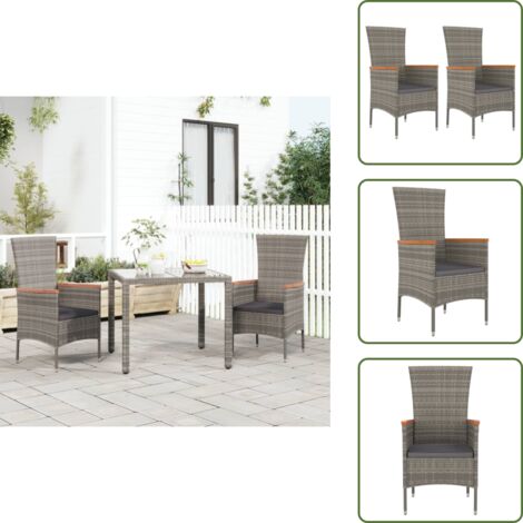 The Living Store Sedie da Giardino con Cuscini 2 pz in Polyrattan Grigie - Sedie da terrazza