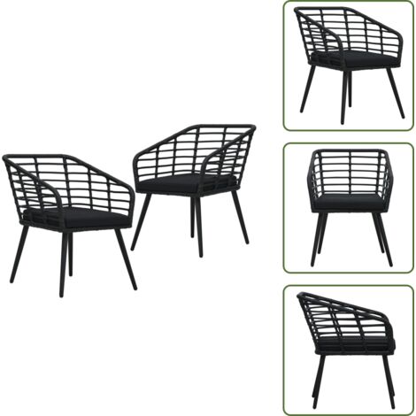 The Living Store Sedie da Giardino con Cuscini 2 pz in Polyrattan Nere - Sedie in rattan