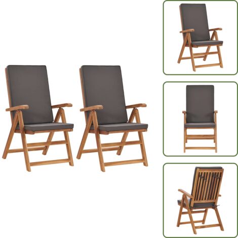 The Living Store Sedie da Giardino con Cuscini 2 pz Legno di Teak Grigio - Cuscini