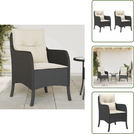 The Living Store Sedie da Giardino con Cuscini 2 pz Nere in Polyrattan - Sedie da esterno