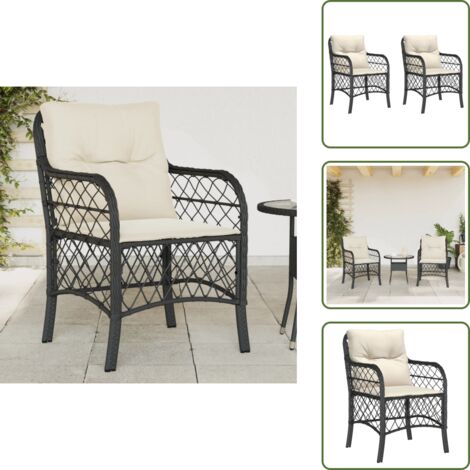 The Living Store Sedie da Giardino con Cuscini 2 pz Nere in Polyrattan - Sedie da esterno