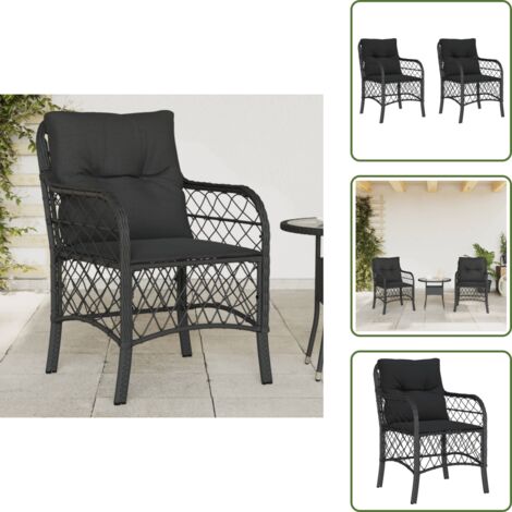 The Living Store Sedie da Giardino con Cuscini 2 pz Nere in Polyrattan - Sedie da esterno