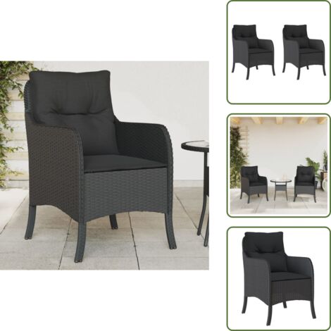 The Living Store Sedie da Giardino con Cuscini 2 pz Nere in Polyrattan - Sedie da esterno