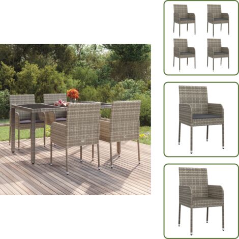 The Living Store Sedie da Giardino con Cuscini 4 pz in Polyrattan Grigie - Sedie da terrazza
