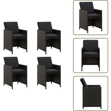 The Living Store Sedie da Giardino con Cuscini 4 pz in Polyrattan Nere - Sedie da esterno