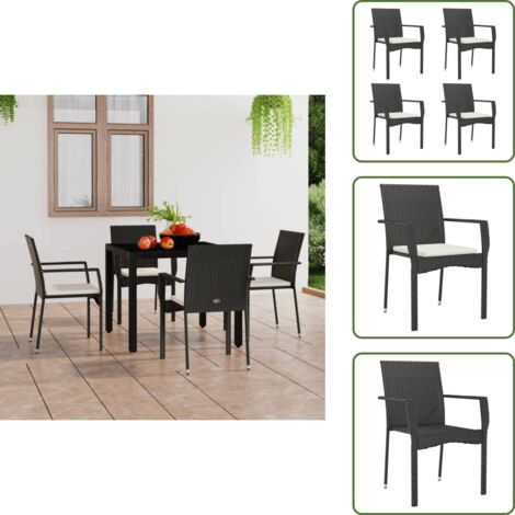 The Living Store Sedie da Giardino con Cuscini 4 pz in Polyrattan Nere - Sedie da terrazza