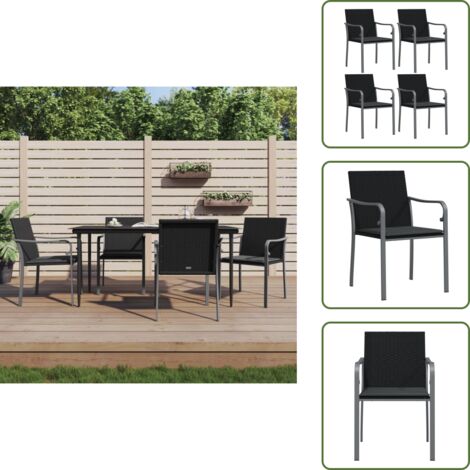 The Living Store Sedie da Giardino con Cuscini 4pz Neri 56x59x84cm in Polyrattan - Sedie da giardino