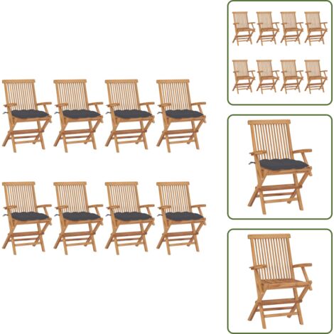 The Living Store Sedie da Giardino con Cuscini Antracite 8pz Legno Massello Teak - Sedie in legno