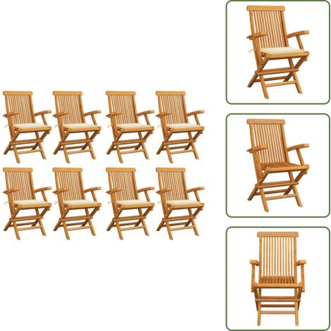 The Living Store Sedie da Giardino con Cuscini Crema 8 pz Legno Massello di Teak - Sedie in legno