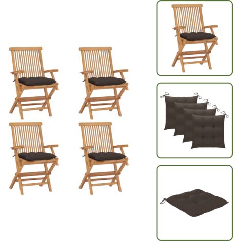 The Living Store Sedie da Giardino con Cuscini Tortora 4 pz Legno Massello Teak - Sedie in legno