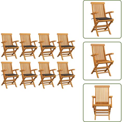 The Living Store Sedie da Giardino con Cuscini Tortora 8 pz Legno Massello Teak - Sedie in legno