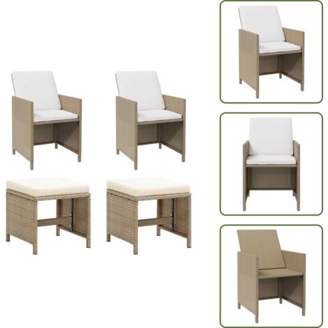 The Living Store Sedie da Giardino con Sgabelli 2 pz in Polyrattan Beige - Sgabelli da giardino
