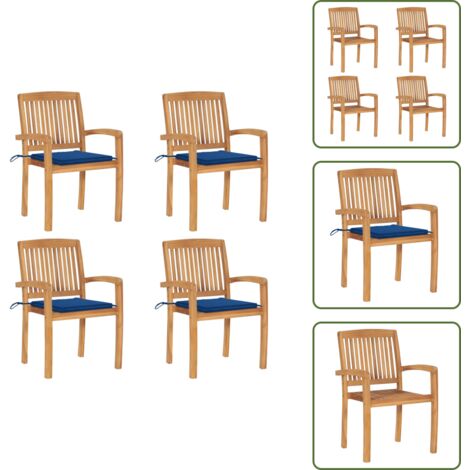 The Living Store Sedie da Giardino Impilabili 4 pz con Cuscini Massello di Teak - Sedie impilabili