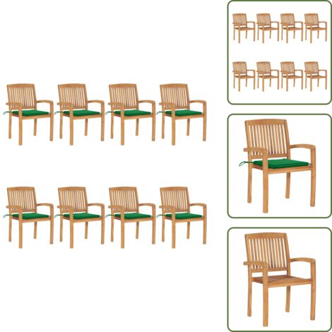The Living Store Sedie da Giardino Impilabili 8 pz con Cuscini Massello di Teak - Sedie da pranzo
