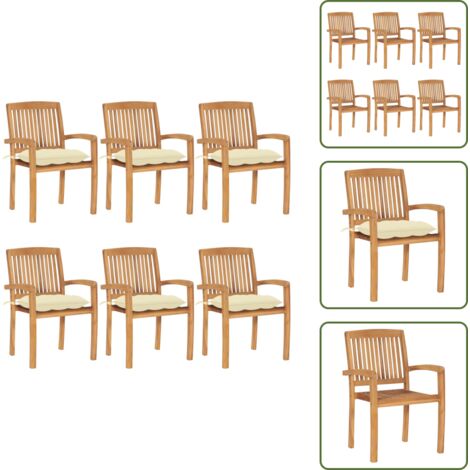 The Living Store Sedie da Giardino Impilabili con Cuscini 6 pz Massello di Teak - Sedie da pranzo