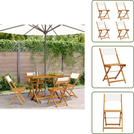The Living Store Sedie da Giardino Pieghevoli 4pz Bianco Crema Tessuto e Legno - Sedie pieghevoli
