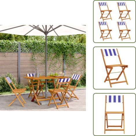 The Living Store Sedie da Giardino Pieghevoli 4pz Blu e Bianco Tessuto e Legno - Sedie pieghevoli