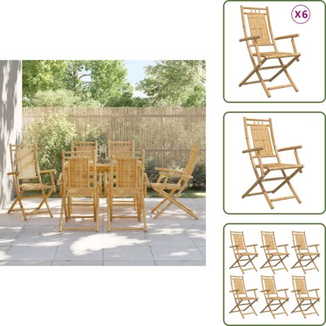 The Living Store Sedie da Giardino Pieghevoli 6 pz 53x66x99 cm in Bambù - Sedie pieghevoli
