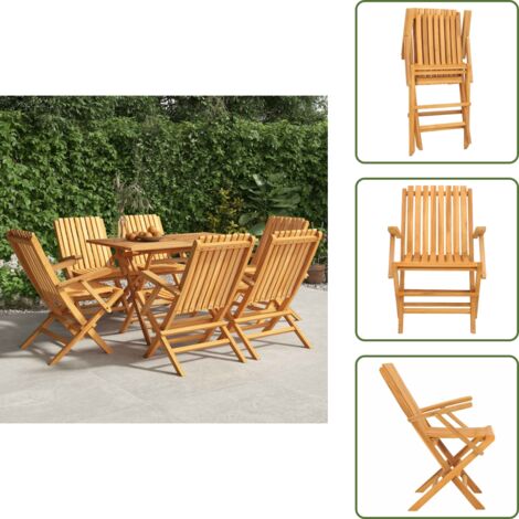 The Living Store Sedie da Giardino Pieghevoli 6pz 61x67x90cm Legno Massello Teak - Sedie pieghevoli