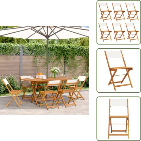 The Living Store Sedie da Giardino Pieghevoli 6pz Bianco Crema Tessuto e Legno - Sedie da giardino